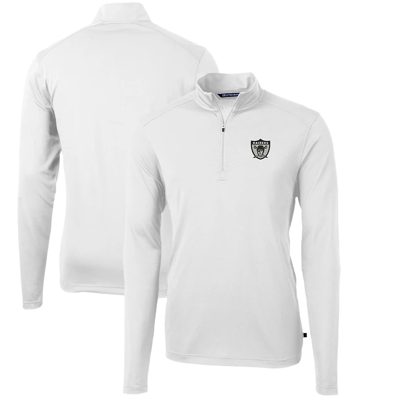 Men's Cutter & Buck White Las Vegas Raiders Throwback Logo Virtue Eco Pique Recycled Quarter-Zip Pullover Top