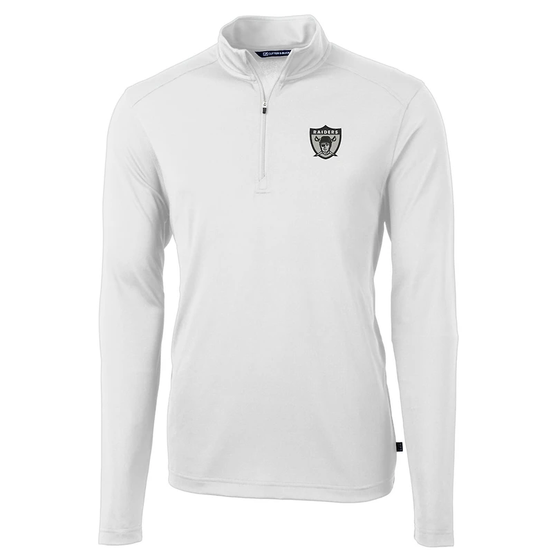 Men's Cutter & Buck White Las Vegas Raiders Throwback Logo Virtue Eco Pique Recycled Quarter-Zip Pullover Top