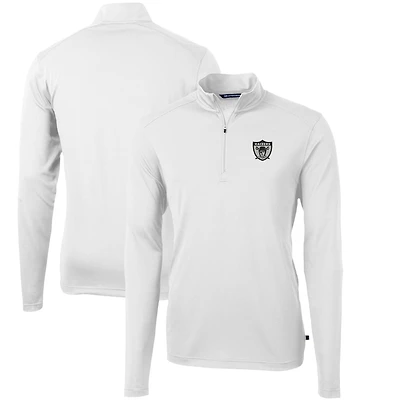 Men's Cutter & Buck White Las Vegas Raiders Throwback Logo Virtue Eco Pique Recycled Quarter-Zip Pullover Top