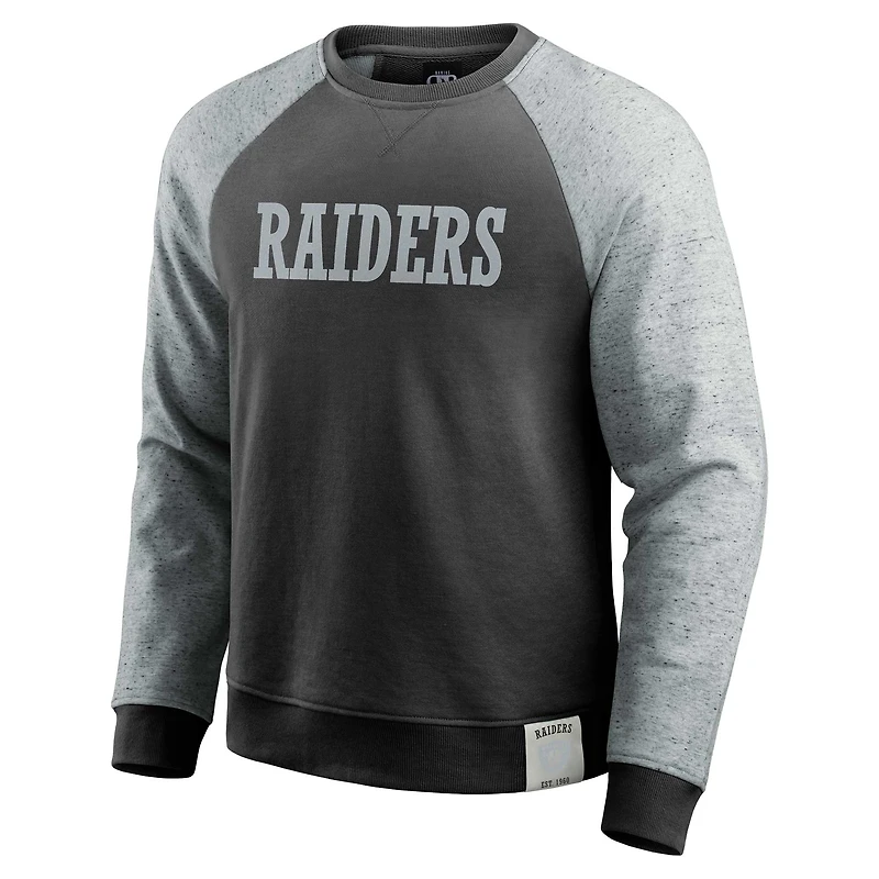 Men's Darius Rucker Collection by Fanatics Black/Heather Gray Las Vegas Raiders Colorblock Pullover Sweatshirt