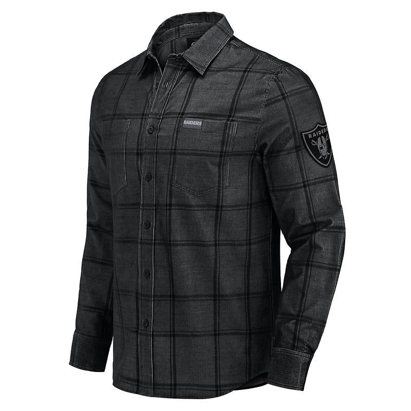 Men's Darius Rucker Collection by Fanatics Black Las Vegas Raiders Micro Corduroy Plaid Button Up Shirt