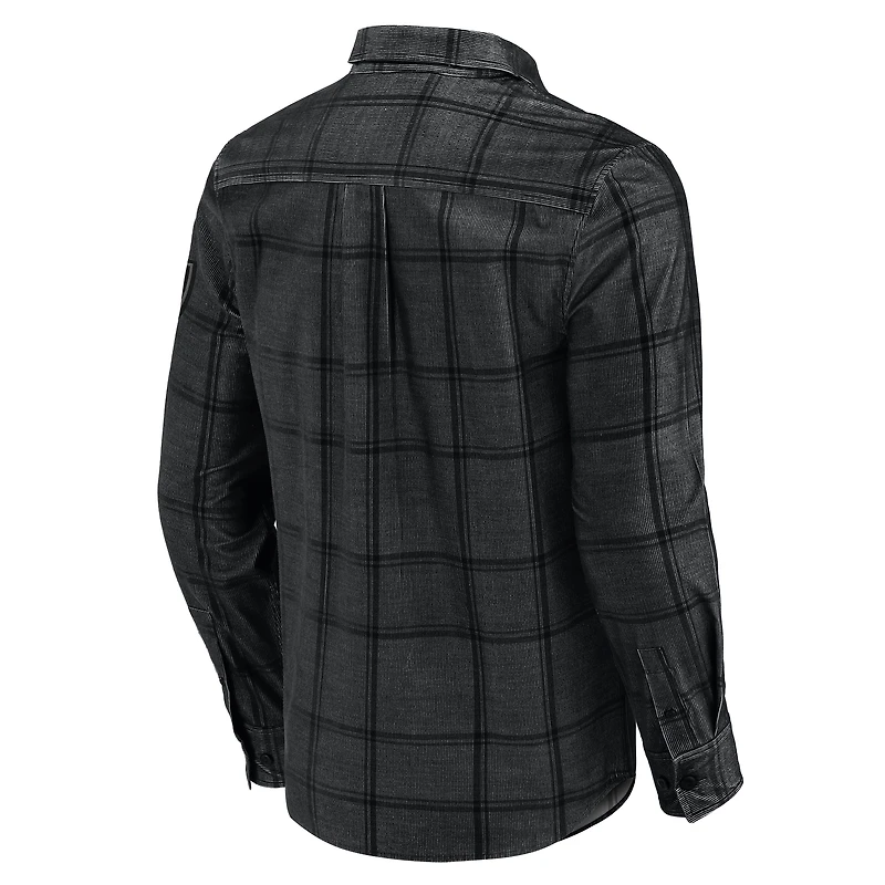 Chemise boutonnée en velours côtelé micro noir pour homme, collection Darius Rucker par Fanatics, des Las Vegas Raiders