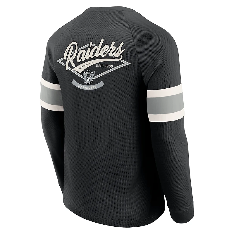 Men's Darius Rucker Collection by Fanatics Black Las Vegas Raiders Waffle-Knit Raglan Long Sleeve Henley T-Shirt