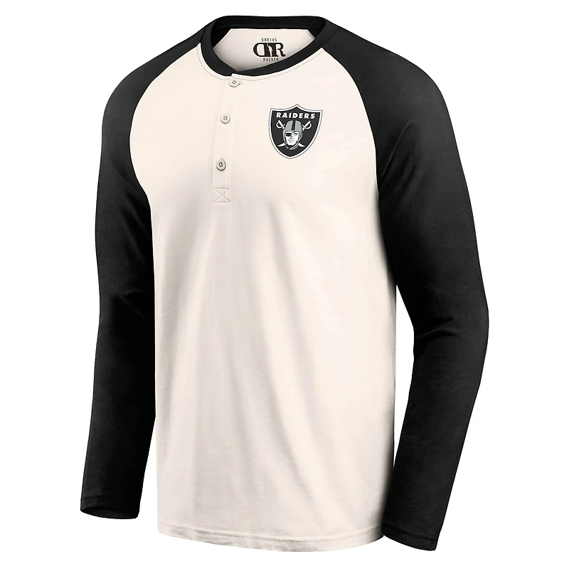 T-shirt Henley raglan crème/noir pour homme de la collection Darius Rucker par Fanatics des Las Vegas Raiders