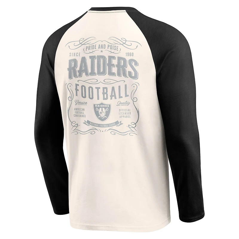 T-shirt Henley Raglan pour homme de la collection Darius Rucker Fanatics, couleur crème/noir, Las Vegas Raiders