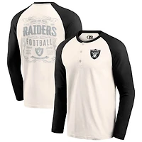 T-shirt Henley raglan crème/noir pour homme de la collection Darius Rucker par Fanatics des Las Vegas Raiders