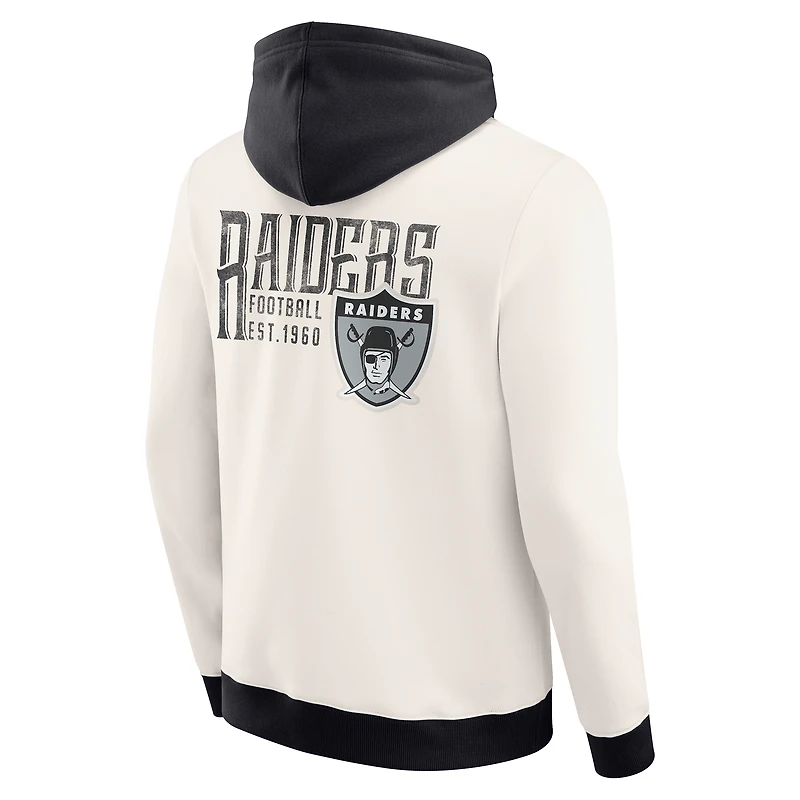 Men's Darius Rucker Collection by Fanatics Cream Las Vegas Raiders Distressed Graphics Full-Zip Hoodie