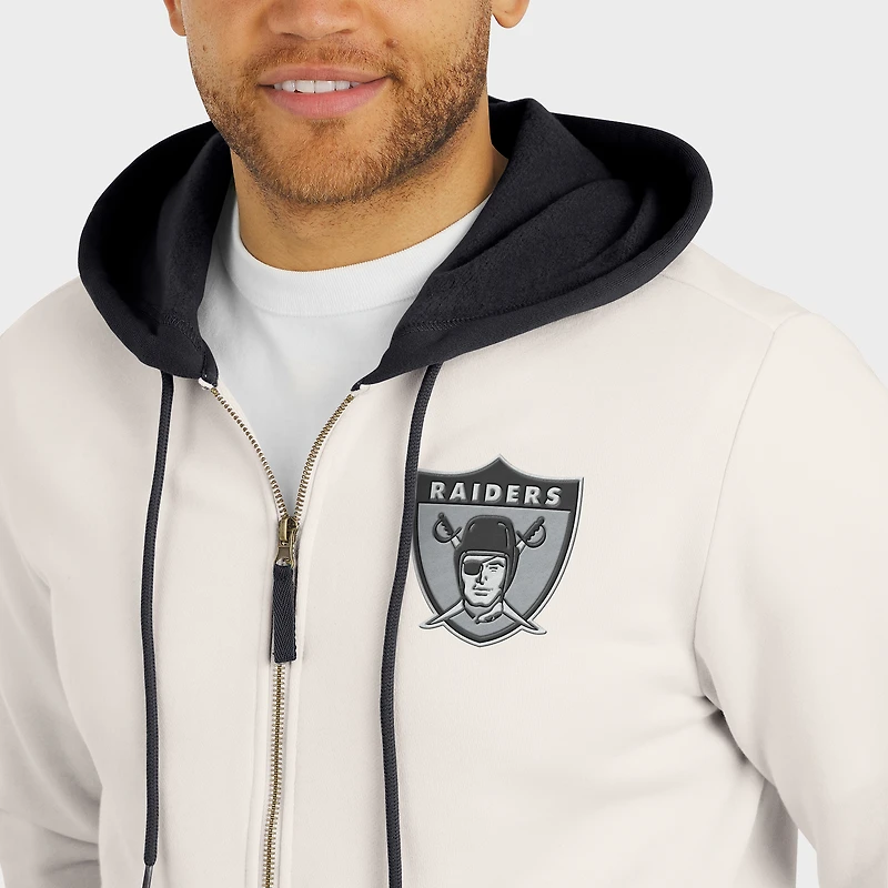 Men's Darius Rucker Collection by Fanatics Cream Las Vegas Raiders Distressed Graphics Full-Zip Hoodie