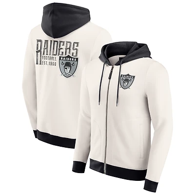 Men's Darius Rucker Collection by Fanatics Cream Las Vegas Raiders Distressed Graphics Full-Zip Hoodie