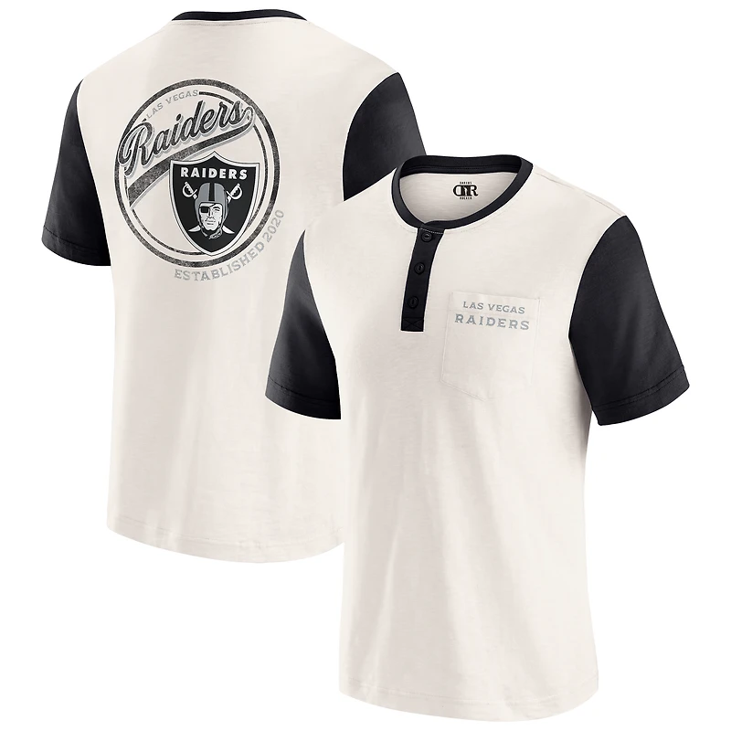 Men's Darius Rucker Collection by Fanatics Cream Las Vegas Raiders Henley Colorblock Slub Pocket T-Shirt