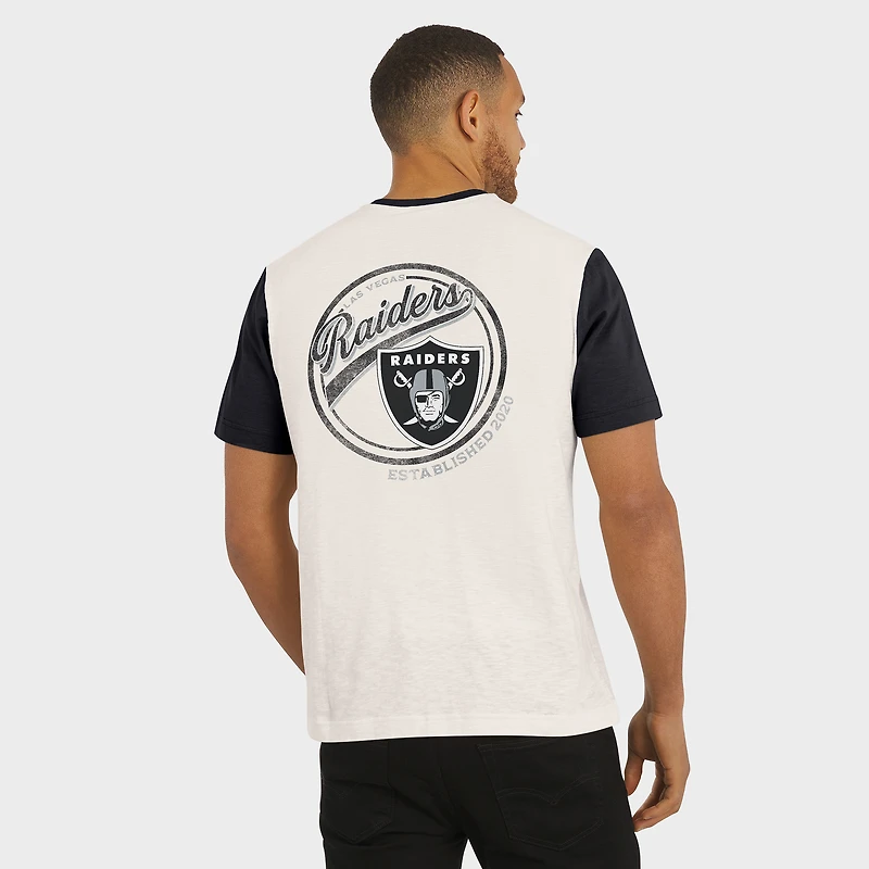 Men's Darius Rucker Collection by Fanatics Cream Las Vegas Raiders Henley Colorblock Slub Pocket T-Shirt