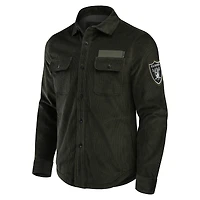 Veste-chemise en velours côtelé vert foncé pour homme de la collection Darius Rucker Fanatics, avec boutons sur toute longueur, des Las Vegas Raiders