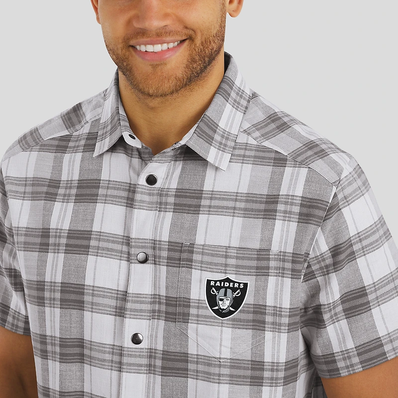 Men's Darius Rucker Collection by Fanatics Gray Las Vegas Raiders Team Plaid Short Sleeve Full-Snap Shirt