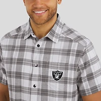Men's Darius Rucker Collection by Fanatics Gray Las Vegas Raiders Team Plaid Short Sleeve Full-Snap Shirt