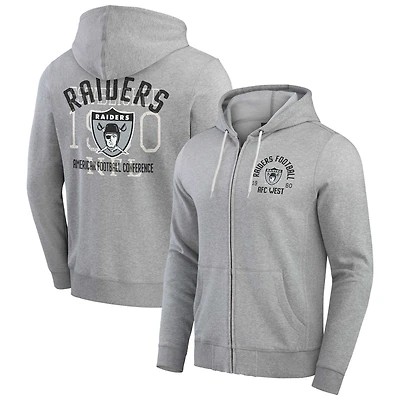 Sweat à capuche zippé rayures vintage pour homme de la collection Darius Rucker Fanatics Heather Gray des Las Vegas Raiders