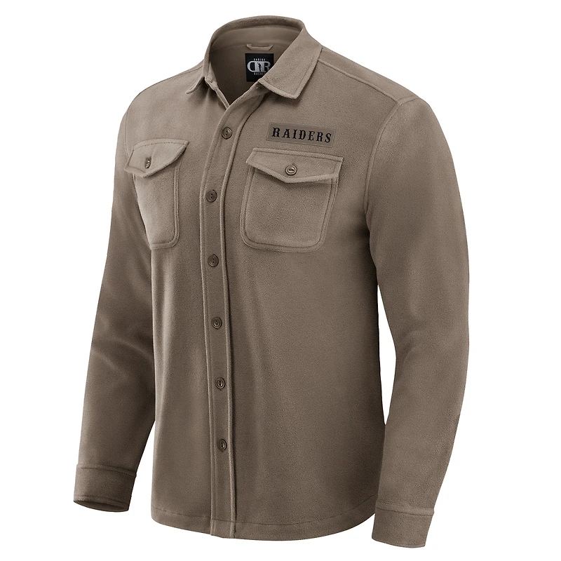 Chemise boutonnée confortable en polaire marron clair des Las Vegas Raiders pour homme de la collection Darius Rucker par Fanatics