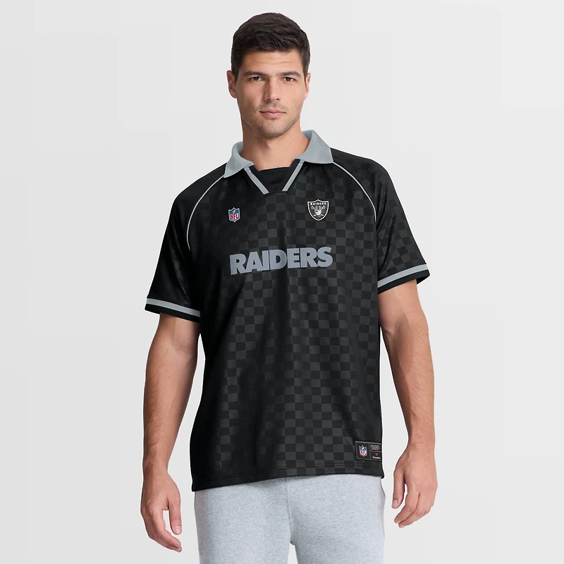 Polo raglan à col en V noir et gris Las Vegas Raiders, de la marque Fanatics, pour homme