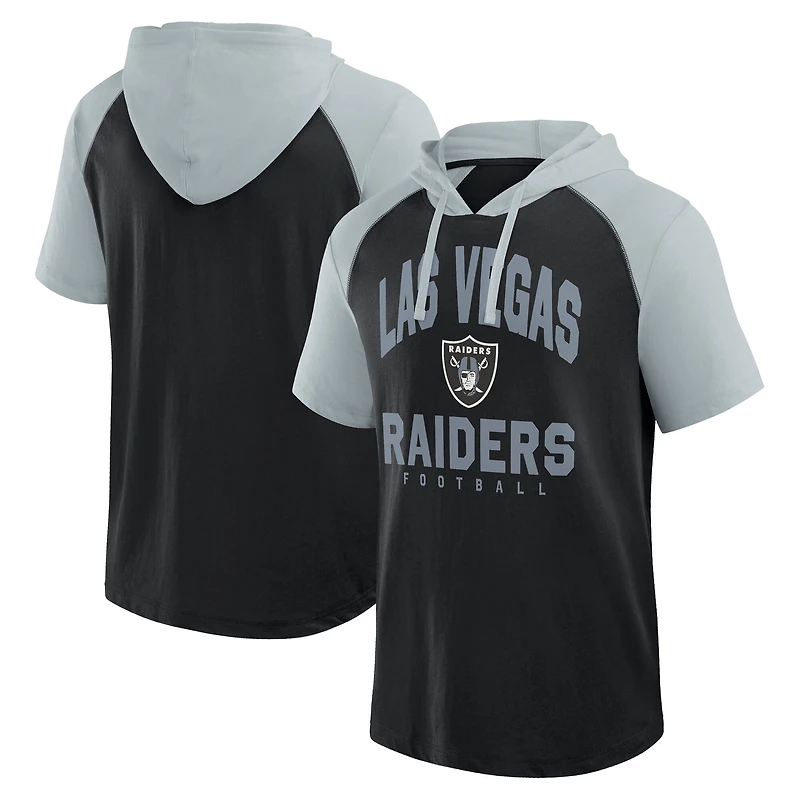 Sweat à capuche manches courtes Fanatics noir/gris pour homme des Las Vegas Raiders Prime