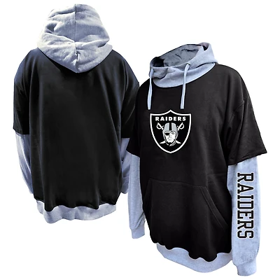 Sweat à capuche Fanatics noir/gris chiné pour homme, taille grande, des Las Vegas Raiders, Twofer