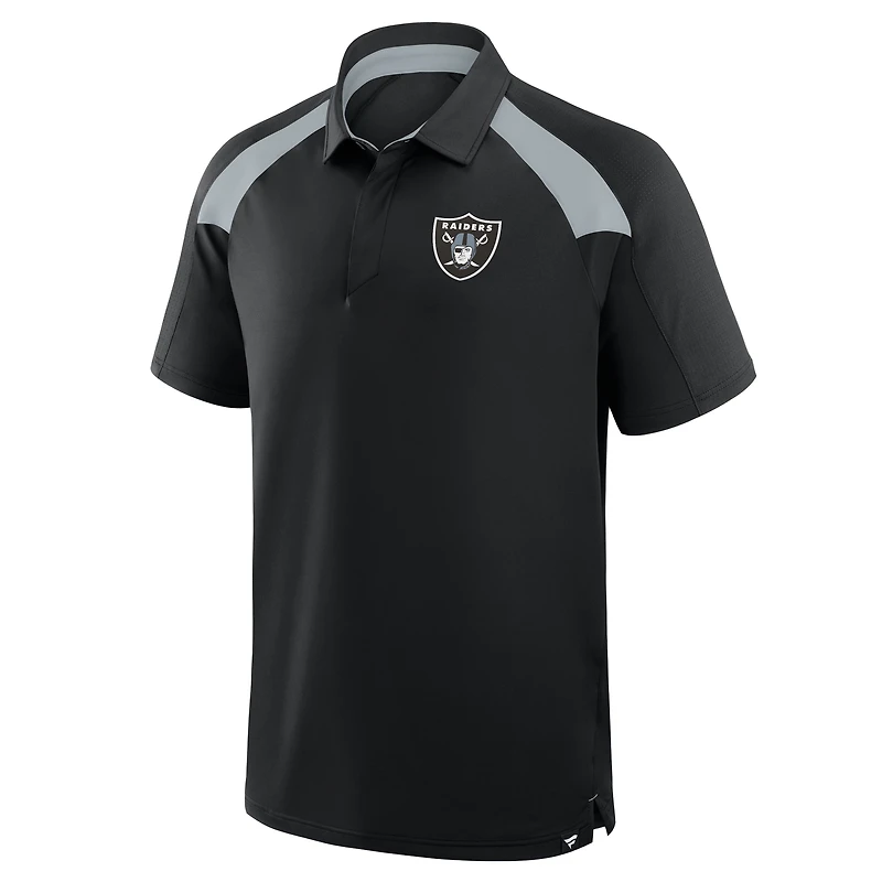 Polo raglan noir Fanatics pour homme des Las Vegas Raiders
