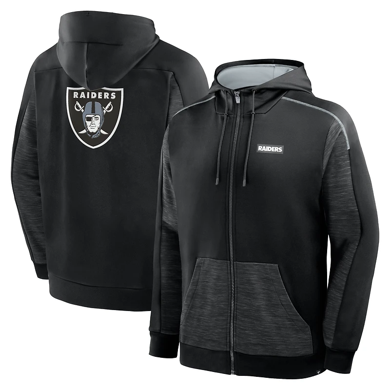 Sweat à capuche zippé noir Las Vegas Raiders Checkdown Pass pour homme