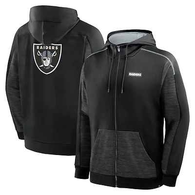 Sweat à capuche zippé noir Las Vegas Raiders Checkdown Pass pour homme