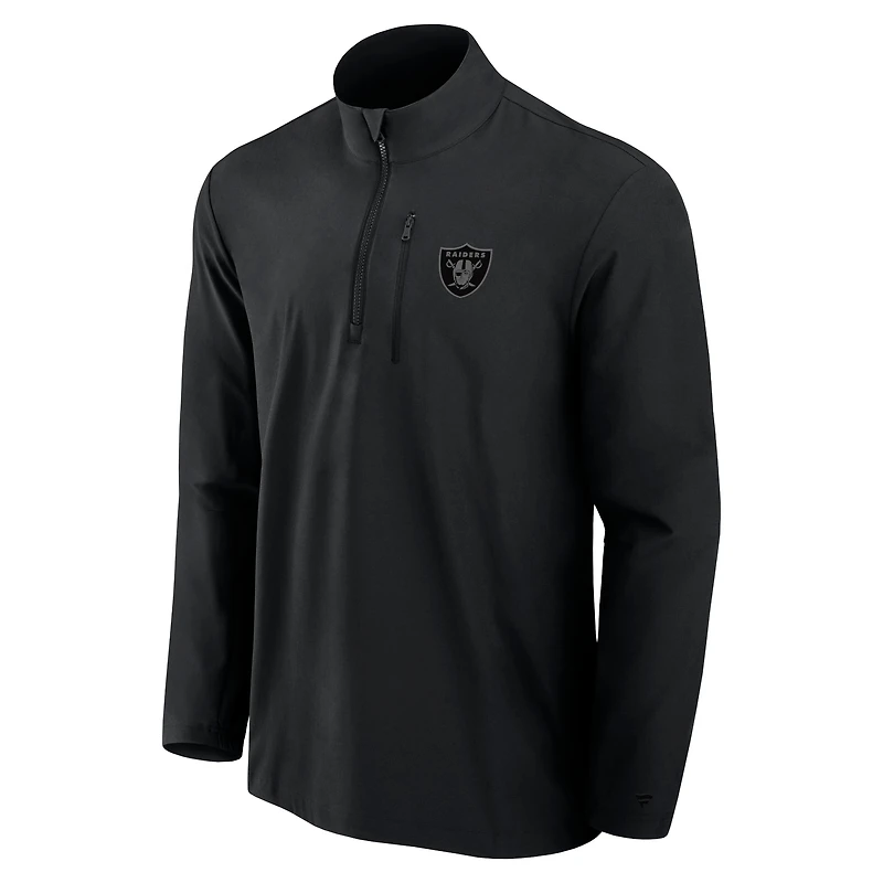 Pull à fermeture éclair quart de tour Fanatics noir pour homme, logo Front Office Micro ton sur des Las Vegas Raiders