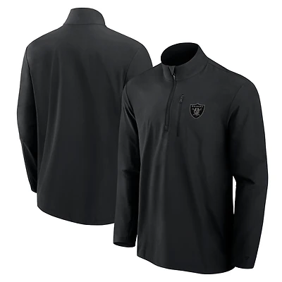 Pull à fermeture éclair quart de tour Fanatics noir pour homme, logo Front Office Micro ton sur des Las Vegas Raiders