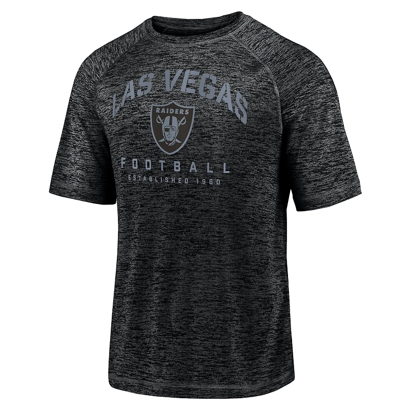 T-shirt noir à teinture spatiale raglan Fanatics pour hommes Las Vegas Raiders Shade Battle Ready
