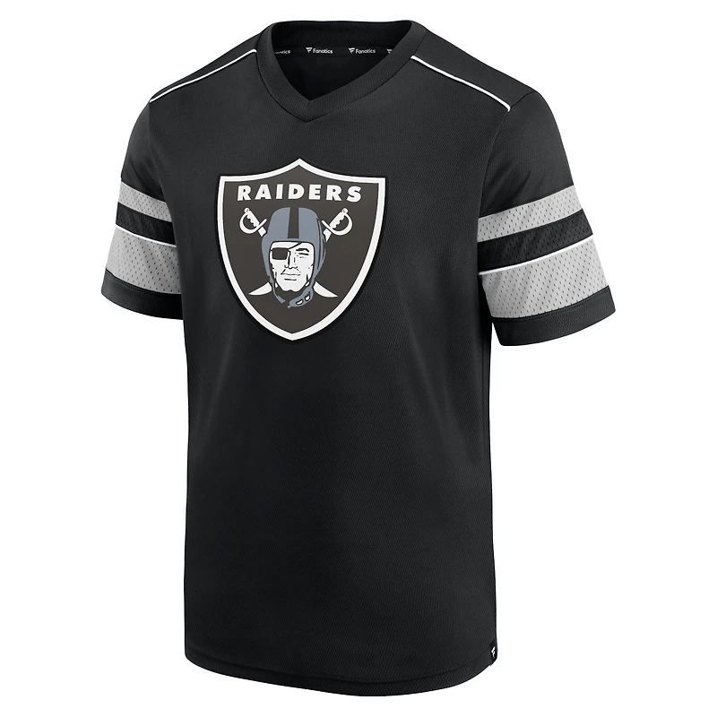 T-shirt noir à col en V texturé Fanatics Raiders de Las Vegas pour hommes