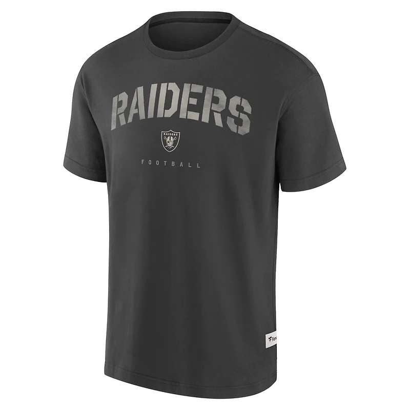 T-shirt Fanatics pour homme, couleur anthracite, Las Vegas Raiders, motif Future Ground, effet vieilli