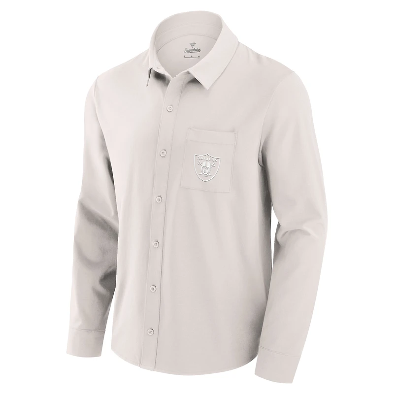 Chemise boutonnée à manches longues Fanatics Cream Las Vegas Raiders Front Office pour hommes