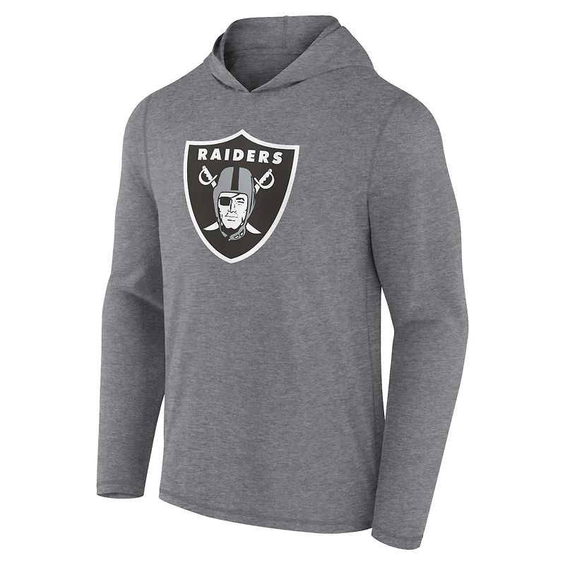 T-shirt à capuche manches longues avec logo Fanatics gris Las Vegas Raiders pour hommes