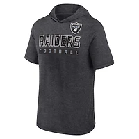 Sweat à capuche manches courtes Fanatics Heather Charcoal Las Vegas Raiders Push pour hommes