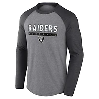 T-shirt à manches longues raglan tri-blend gris chiné/anthracite pour hommes Fanatics Las Vegas Raiders