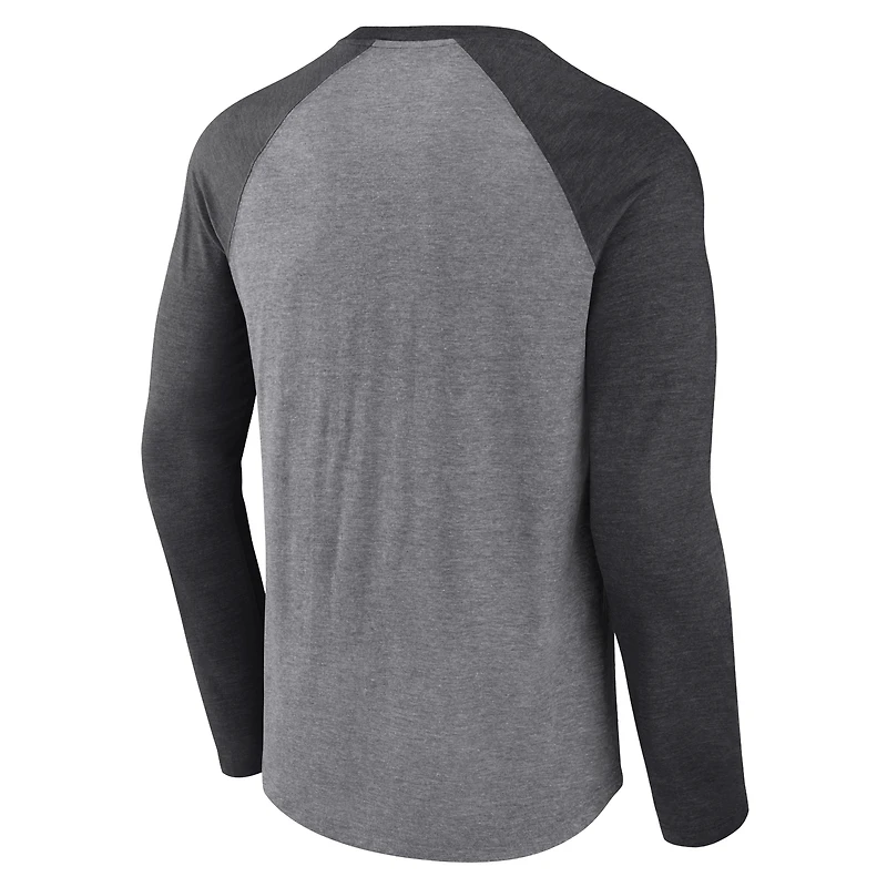 T-shirt à manches longues raglan tri-blend gris chiné/anthracite pour hommes Fanatics Las Vegas Raiders
