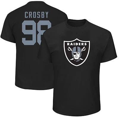 T-shirt noir avec nom et numéro de joueur Maxx Crosby des Raiders Las Vegas marque Fanatics pour hommes
