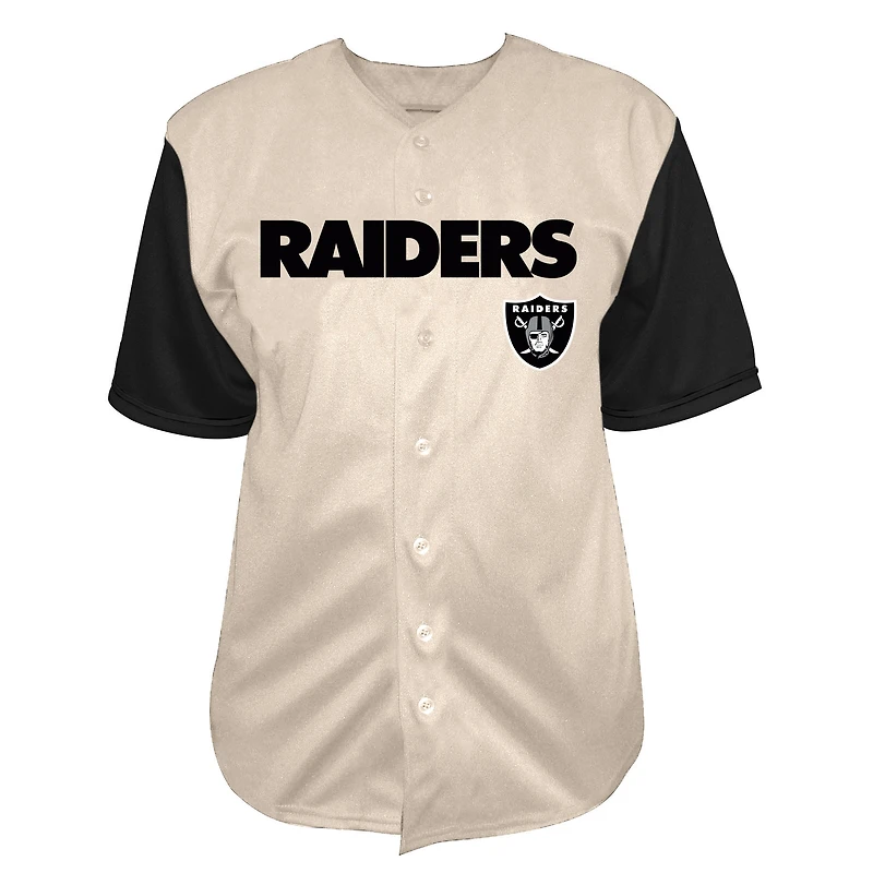 Men's Fanatics Maxx Crosby Cream Las Vegas Raiders Big & Tall Baseball Button-Up Shirt