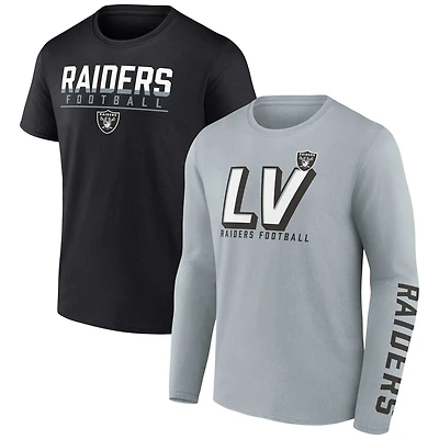 Ensemble de deux t-shirts Fanatics argent/noir Las Vegas Raiders pour homme