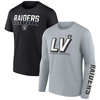 Ensemble de deux t-shirts Fanatics argent/noir Las Vegas Raiders pour homme