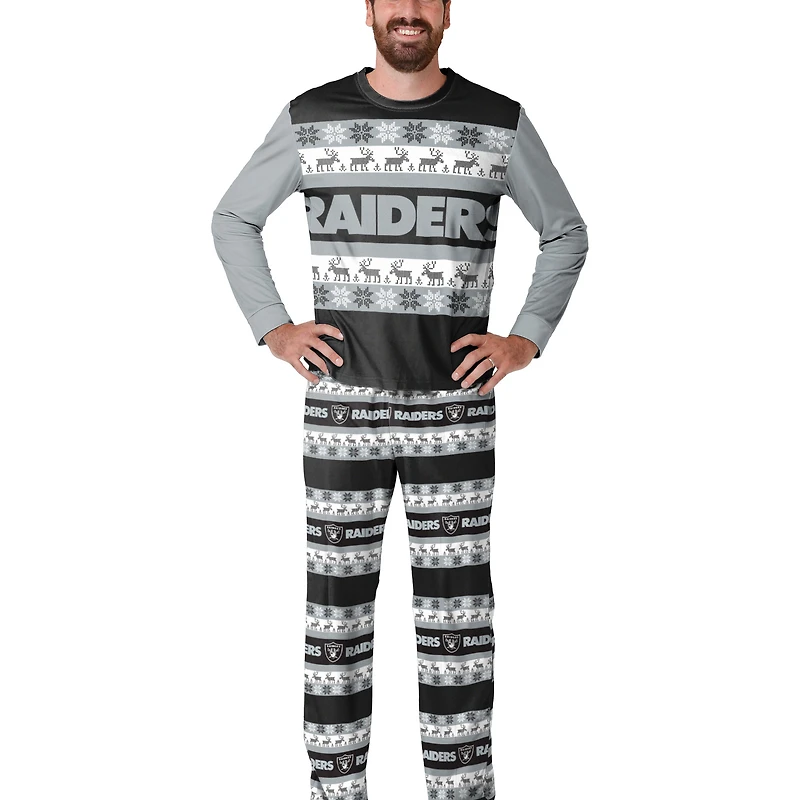 Ensemble de pyjama moche FOCO noir pour homme avec logo des Las Vegas Raiders