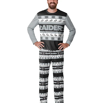 Ensemble de pyjama moche FOCO noir pour homme avec logo des Las Vegas Raiders