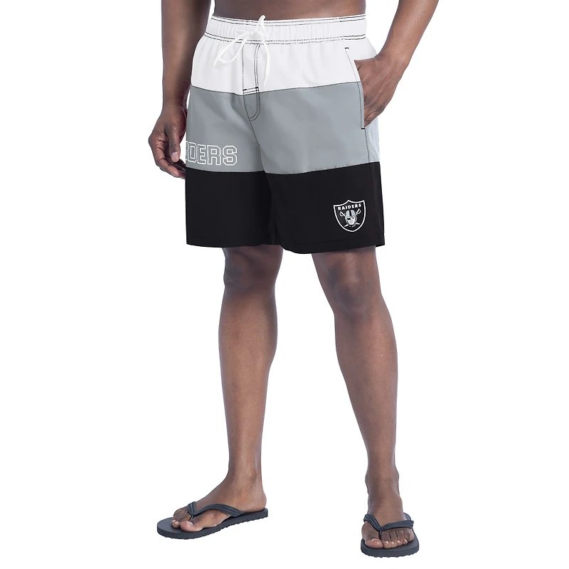 Short de bain G-III Sports by Carl Banks pour homme, noir/argent, Las Vegas Raiders Sunrise Volley