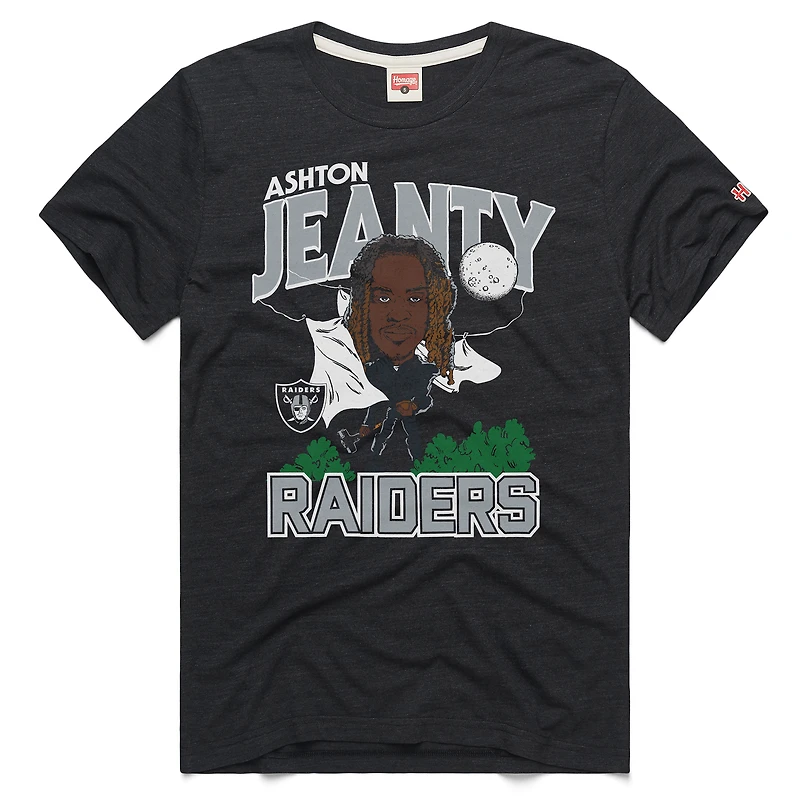 T-shirt tri-blend pour homme, motif caricature, hommage à Ashton Jeanty, joueur des Las Vegas Raiders, draft NFL 2025, anthracite