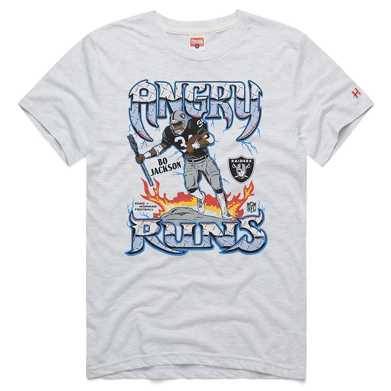 T-shirt rétro Angry Runs Tri-Blend Hommage Bo Jackson Ash pour homme des Las Vegas Raiders