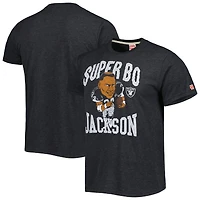 Hommage pour hommes Bo Jackson Heathered Heather Black Las Vegas Raiders Caricature Joueur retraité T-shirt triple mélange