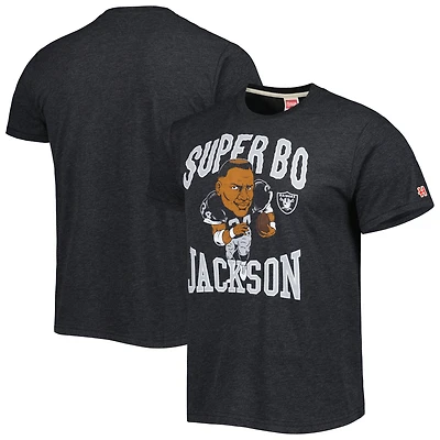 Hommage pour hommes Bo Jackson Heathered Heather Black Las Vegas Raiders Caricature Joueur retraité T-shirt triple mélange