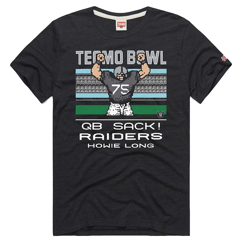T-shirt à manches longues pour homme avec logo Howie Long Charcoal Las Vegas Raiders Tecmo Bowl Retired Player Graphic Tri-Blend