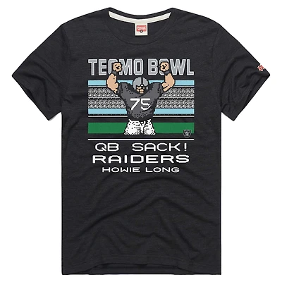 T-shirt à manches longues pour homme avec logo Howie Long Charcoal Las Vegas Raiders Tecmo Bowl Retired Player Graphic Tri-Blend