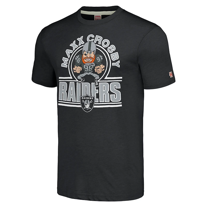 T-shirt à trois mélanges Hommage Maxx Crosby Charcoal Las Vegas Raiders Caricature Player pour hommes